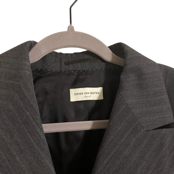 Dries Van Noten Gray Pinstripe Belted Blazer Wool Blend Size 36 US 4 - Picture 5 of 11